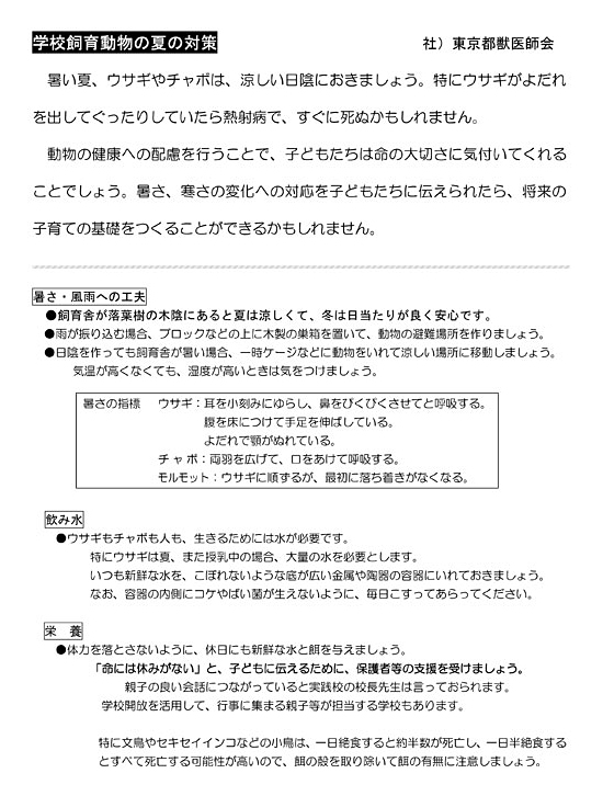 学校飼育動物夏の対策